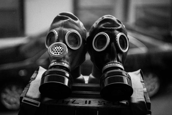 Close-up photos of gas masks